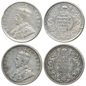 George V, Silver Rupee (2), 1913, Bombay Mint, with dot, thin '3' in date and thick '3' in