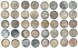 George V, Silver Rupee (20), 1912 (2), 1915 (2), 1916 (4), 1917 (2), 1918 (4) and 1919 (6)