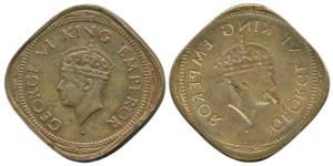 George VI, Nickel-Brass, 2 Annas, obv. brockage, nice deep and complete lakhi impression w