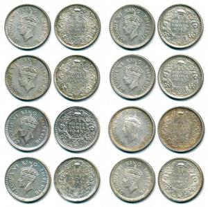 George VI, Silver and Half Silver ¼ Rupee (8), 1939, Calcutta Mint, 1940, Bombay Mint (2),
