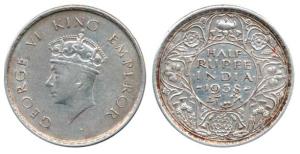 George VI, Silver ½ Rupee, 1938, Bombay Mint. About Very Fine.