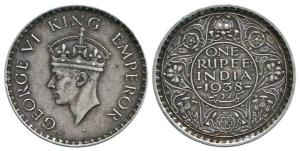 George VI, Silver Rupee, 1938, Bombay Mint, without dot. Very Fine, Scarce.
