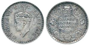 George VI, Silver Rupee, 1938, Bombay Mint, with dot. Very Fine+, Scarce.