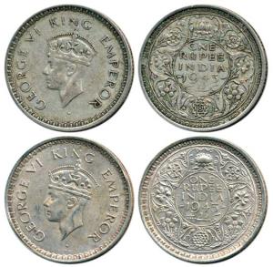George VI, Half Silver Rupee (2), 1943, Bombay Mint, C / II / large '3' and C / I (a) / sm