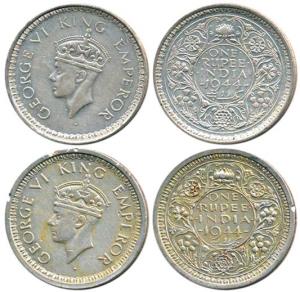 George VI, Half Silver Rupee (2), 1944, Bombay Mint, C / II / diamond and D / I (a) / dot,
