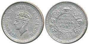 George VI, Half Silver Rupee, 1945, Bombay Mint, Large 5. Very Fine, Very Rare.