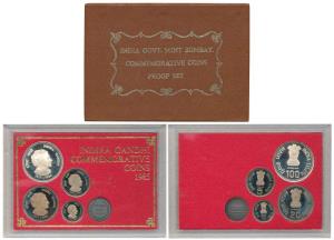1985 Proof Set, Indira Gandhi, set of 4, 50 Paisa to Rupees 100. In immaculate condition, 