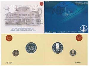 2006 Proof Set, 50 Years of ONGC, set of 2 pcs., Rupees 5 and 50. In immaculate condition,