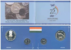 2007 Proof Set, Platinum Jubilee (75 years) of Indian Air Force, set of 2, Rupees 2 and 10