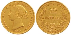 Australia, Victoria, Gold Sovereign, 8g, Sydney Mint, 1870. Very Fine, Very Rare.