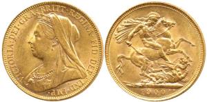 Australia, Victoria, Gold Sovereign, 8g, veiled bust on obv., St. George slaying a dragon 