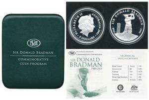 Australia, Sir Donald Bradman (1908-2001), Proof Silver $5, 36.3g, 2001, (KM 761). Proof i