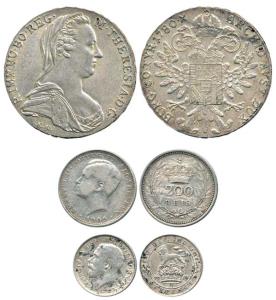 Austria, Maria Theresa, Silver Thaler, Restrike; Portugal, Silver 200 Reis, 1909; Great Br