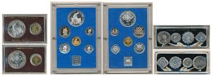 Bhutan 3 different sets of 1974; Proof coin set of 6, 5 Chetrums (Ch) to 15 Ngultrums (Nu)