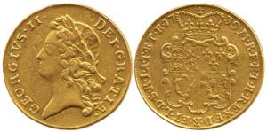 Great Britain, George II, Gold 2 Guineas, 16.44g, young laureate head on obv., crowned shi