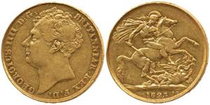 Great Britain, George IV, Gold 2 Pounds, 16g, St. George slaying a dragon on rev., 1823. V