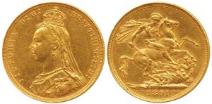 Great Britain, Victoria, Gold Sovereign, 8g, Jubilee head, Shield on rev., 1891. Extremely