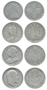Great Britain, Silver ½ Crown 1891, 1894, 1910; Florin (2 Shillings) Gothic bust. Fine, Sc
