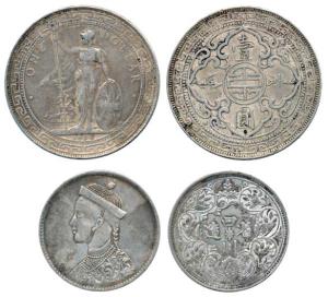 Great Britain, Trade Dollar, 1898; Tibet, Silver Rupee, (KM T5 & 3). About Very Fine to Ve
