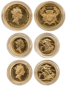 Great Britain, Elizabeth II, 1986 Gold Proof 3 pcs. set, 2 Pounds, Sovereign and ½ Soverei