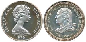 Isle of Man, Silver Crown, 28.5g, Bicentenary of American Independence, 1976, bust of Geor