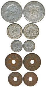 Netherlands, Silver 2 ½ Guilden, 1932; East Africa (4), Shilling, 50, 10 and 5 cents. Very
