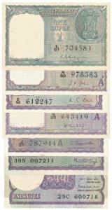Rupee 1 set of 56 notes with different dates and signatures of all varieties, (Jhun 1.1.1 
