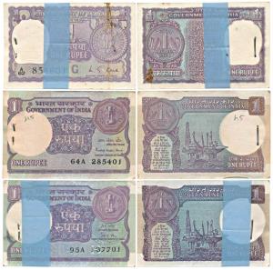 Rupee 1 bundle (3), 1974 M. G. Kaul, 1983 Pratap Kishan Kaul, 1989 Gopi K. Arora, (IPM# A-