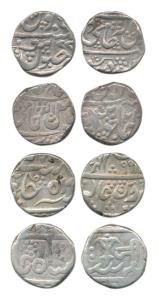 Silver Rupee (4), different rulers and varieties, Jayaji Rao, Baiju Rao and Mahadji Rao. A