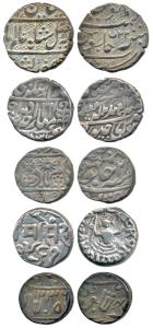 Silver Rupee (5), Bundi, Edward VII, VS1961; Chhatarpur, in the name of Shah Alam II, AH 1
