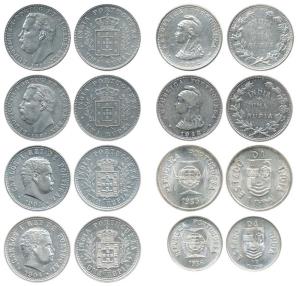 Silver Rupia (Rupee), Luiz I, 1881 and 1882; Carlos I 1903 and 1904; Republic Issue 1912 a