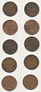 EIC, Copper ¼ Anna (5), 1830, 1833, 1835, 1857 and 1854, 180 degrees inverted axis. Fine t
