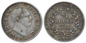 William IV, Silver ¼ Rupee, 1835, Calcutta Mint, RS incuse, 20 Berries. About Very Fine, V