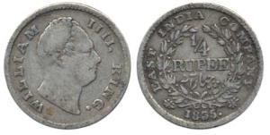 William IV, Silver ¼ Rupee, 1835, Calcutta Mint, Dug Out 'F', 18 Berries. Fine, Rare.