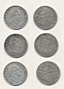 William IV, Silver Rupee (3), 1835, Calcutta Mint, 'F' raised, 19 Berries and Bombay Mint,