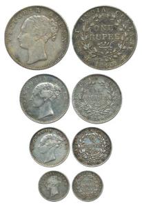 Victoria Queen, Silver Rupee, ½ Rupee, ¼ Rupee and 2 Annas, 1840- 1841,continuous legend. 