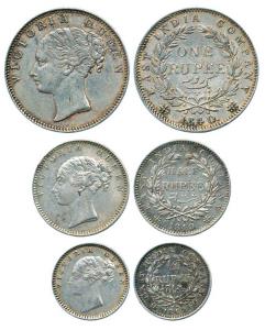 Victoria Queen, Silver Rupee, ½ Rupee and ¼ Rupee, 1840, continuous legend. Very Fine+, Ra