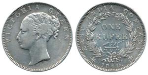 Victoria Queen, Silver Rupee, 1840, Madras Mint, continuous legend, English head (short ne