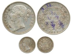 Victoria Queen, Silver Rupee and 2 Annas, 1840, divided legend, WW raised, 28 Berries and 