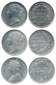 Victoria Queen / Empress, Silver Rupee (3), 1840 (2), Calcutta Mint, divided legend, WW ra