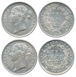 Victoria Queen, Silver Rupee (2), 1840, Calcutta Mint, divided legend, WW raised, 28 Berri