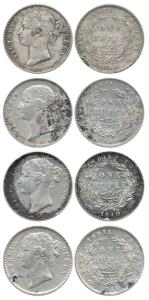 Victoria Queen, Silver Rupee (4), 1840, Calcutta Mint, divided legend, WW raised, 28 Berri