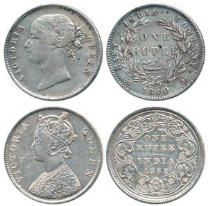 Victoria Queen and Victoria Queen Crowned, Silver Rupee, 1840, Bombay Mint, divided legend