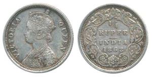 Victoria Queen, Silver ¼ Rupee, 1862, Bombay Mint, A / I / no mint mark. Very Fine, Scarce