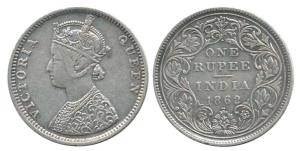 Victoria Queen, Silver Rupee, 1862, Bombay Mint, C / II / I / 2, 12th year. Very Fine, Sca