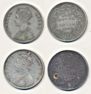 Victoria Queen, Silver Rupee (2), 1862, Calcutta Mint, A / II(a) / 0 / 0 and Bombay Mint, 