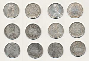 Victoria Queen, Silver Rupee (6), 1862, Bombay Mint, B / II / 1 / 0, A / II / 1 / 2. About