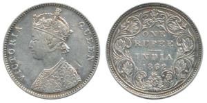 Victoria Queen, Silver Rupee, 1862, Bombay Mint, A / II / 0 / 5, broken 'D' in India. Very