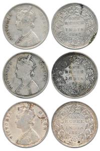 Victoria Queen, Silver Rupee (3), 1862, Bombay Mint, A / II / 0 / 0, A / II / 0 / 10 (2). 