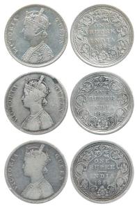Victoria Queen, Silver Rupee (3), 1862, Bombay Mint, A / II / 0 / 7 (2) and A / II / 0 / 1